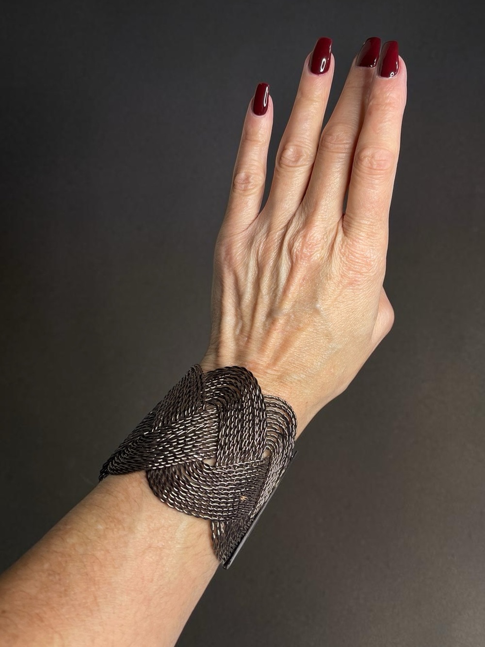 Sculptural Bronze Tone Woven Wire Braided Wide Statement Cuff Bracelet